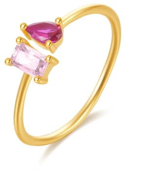 Whoiy Trauringe 585 Gelbgold Zierlich, Damen Verlobung Ringe 14k Echt Gold Turmalin Verstellbar Ehering mit Kristall für Frauen Gr. 54 (17.2)