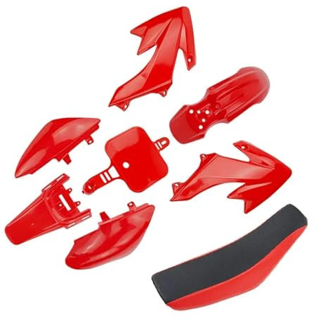 QWETY Motorrad CRF50 Kunststoff Verkleidung Abdeckung Kit, for Sitzkissen Set CRF 50 XR50 2008 Pit Dirt Bike Off Road Motorrad-Kotflügelverkleidungsset(RD BKRD)