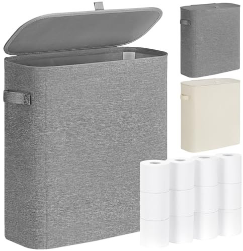 DIDAINT 33L Toilet Roll Storage, Toilet Roll Basket Toilet Paper Storage Containers with Lid, Holds Up to 9-16 Rolls, Bathroom Storage Box Toilet Roll Holder, Gray