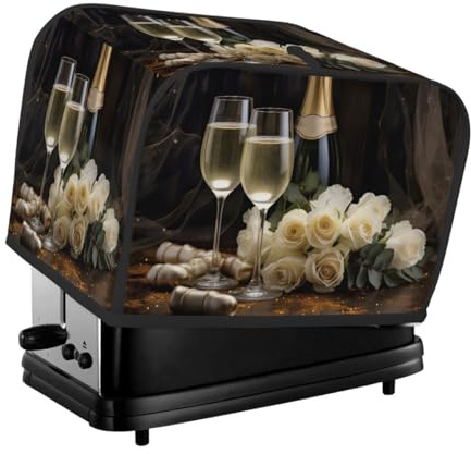 Toaster Cover 4 Slice Toaster Cover Champagne Wine Glasses Roses Stain Resistant Kitchen Small Appliance Cover Machine Washable Women Gift