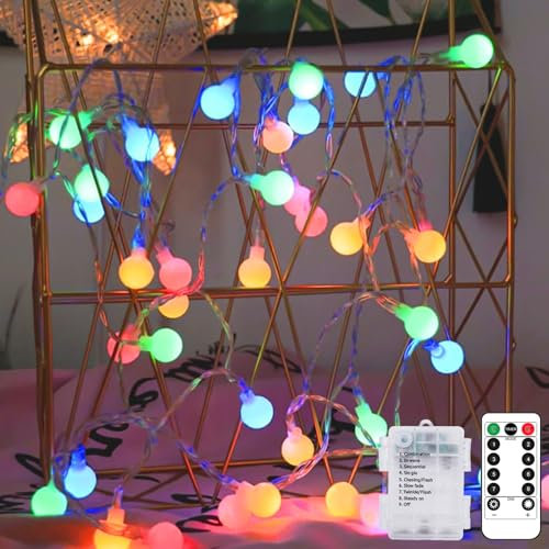kolpop Lichterkette Batterie Bunt, 10.3M 80 LED Lichterkette Kugeln, Wasserdicht Bunte Lichterketten Außen mit Timer Fernbedienung, 8 Modi für Zimmer, Balkon, Hochzeit, Party, Weihnachten Deko