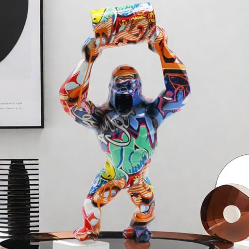 Bunte Gorilla-Statue, niedliche Gorilla-Skulptur, Tierfigur für Zuhause und Büro, Wohnzimmer, Schlafzimmer, Schreibtisch, Tischdekoration, Geschenk für Gorilla-Liebhaber (D, Einheitsgröße)