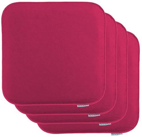 Brandsseller 4er Set Sitzkissen aus Filz 35x35x2 cm – Robuste Stuhlauflagen für innen und außen, eckiges Sitzpolster, strapazierfähiges Kissen für Stühle - Pink