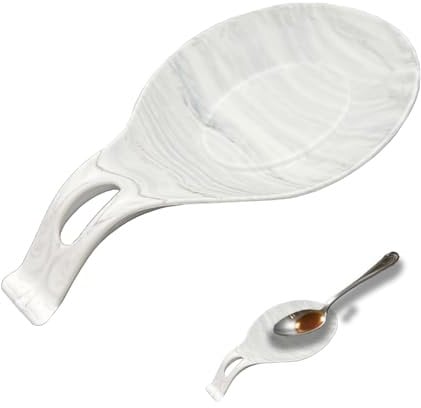 FloraVigo Spoon Rest, 2 Piece Flexible Silicone Kitchen Spoon Rest, Spoon Holder, Almond Shape, Heat Resistant, Reusable, Marble Pattern, Decorative Kitchen Accessories