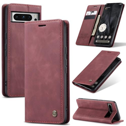 Azororo Handyhülle für Google Pixel 8 Pro 5G Hülle Premium Lederhülle Flip Case Magnet Tascher Kartenfach Standfunktion Klapphülle Schutzhülle für Google Pixel 8 Pro, Weinrot