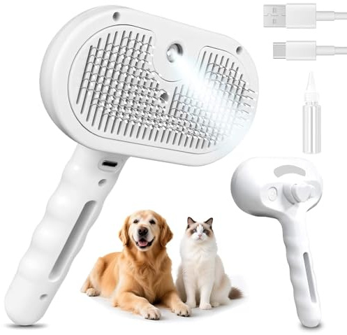 Cepillo de Vapor para Gatos, Cepillo Rociador Multiusos para Gatos y Perros Que Masajes, Belleza, Peluquería, para Todo Tipo de Mascotas de Pelo Largo y Corto, Blanco
