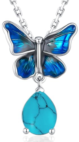 925 Sterling Silver Butterfly Necklace December Birthstone Turquoise Necklace Teardrop Gemstone Fine Jewellery Gifts for Women Mother