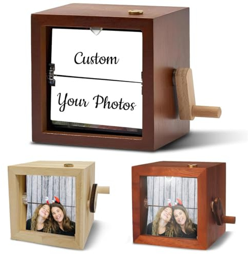 Personalisierte hölzerne Flip-Foto-Box, individueller Animationsrahmen mit LED-Licht, Freundschaftsgeschenk für Geburtstag, Weihnachten oder Neujahr