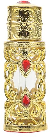 COMPUKAS Elegante Wiederbefüllbare Parfümflasche aus Glas 3ml in Gold mit Leichtem Legierungsdesign für Reisen und Partys im Luxuriösen Vintage Stil