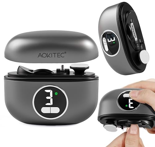 Aokitec Electric Nail Clippers, 3-Speed Nail Cutter with Dual-Blade Safety Design&LED Light for Finger Toenails, Electric Nail Trimmer Nail Grinder for Seniors&Users with Limited Hand Mobility, Grey