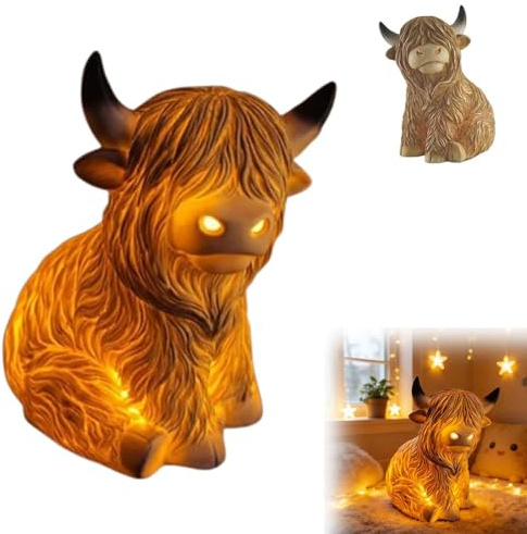 INSDHCCHD Das gemütliche Highland Glow: Cattle-Lampe, 3D-Highland-Kuh-Nachtlicht, niedliche Vintage-Kuh-Akzentlichter, sanft leuchtende Tierlampe, als Schlafzimmer-Camping-Party-Geschenk(10cm)