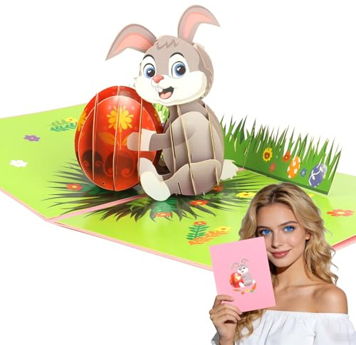 Esitrormi 3D Pop Up Osterkarte mit Umschlag, Osterkarten 3D mit Osterhase Osterei Motiv, Leere Grußkarte für Kinder Familie Ostern Feierlichkeiten