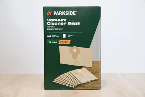 12 bolsas para aspiradora Parkside 20 litros – PFT 20 PNTS 1300 PWD 20-20L, color marrón 906-05 – para aspiradora seca y húmeda