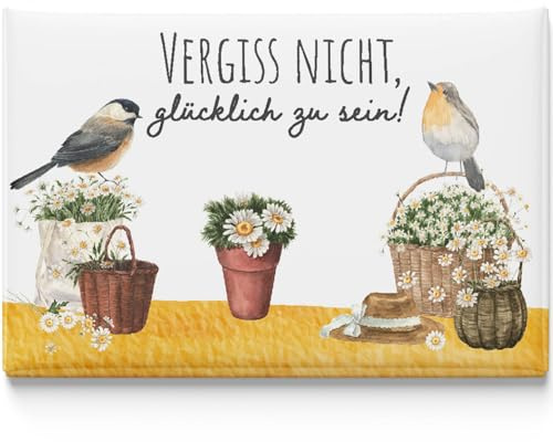 LANOLU Kühlschrankmagnete lustig- Vergiss Nicht glücklich zu Sein -lustige Magnete mit Sprüchen und witzigen Motiven 8x5,5cm