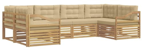 vidaXL Outdoor-Sofagarnitur mit Kissen 6 pcs Weiß und Beige Polyester, Gartenmöbel, modernes Outsidesofa, modulares Set für die Terrasse, bequemes Lounge-Feeling