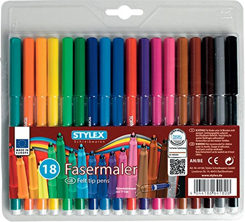 Stylex 2051205 Fasermaler, Etui (18-er Pack)