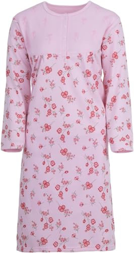 Romesa Chemise de nuit thermique intemporelle à manches longues pour femme Automne Hiver brossé Taille M à XXL, Rose, XXL