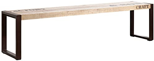 MASSIVMOEBEL24.DE | Factory Bank aus Massivholz #120 im Industrial-Stil | aus Mangoholz - Natur, Bedruckt | 140x40x45 cm | Sitzbank Holzbank vollmassiv