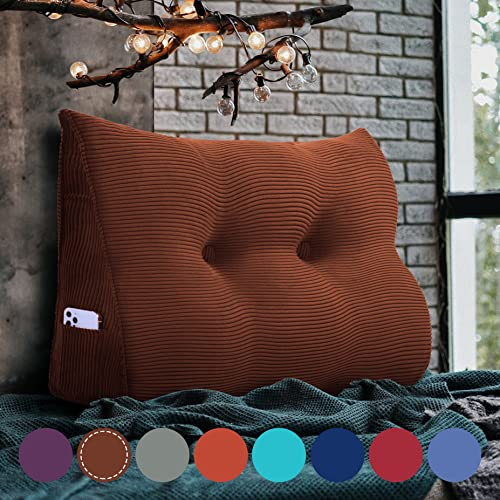VERCART Rückenkissen Keilkissen Rückenlehne Kissen für Bett Sofa Kopfteil Gepolstert Bettkissen Wandkissen Sofakissen Groß Rueckenkissen Couchkissen Dekokissen Kordsamt Braun 60cm
