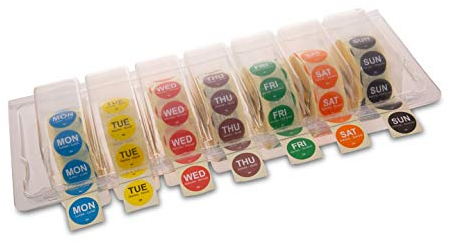 DAYMARK, Day of The Week DOW Labels with Dispenser. 7 Days Included 1000 Labels per roll. Food Rotational Labelling,19mm Labels Stickers