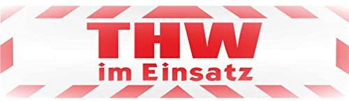 INDIGOS UG - Magnetschild Auto THW im Einsatz mit Rahmen 45 x 12 cm reflektierend - Magnetfolie LKW Truck Transporter Baustellenfahrzeug Firmenwagen - flexibel abnehmbar, wetterfest