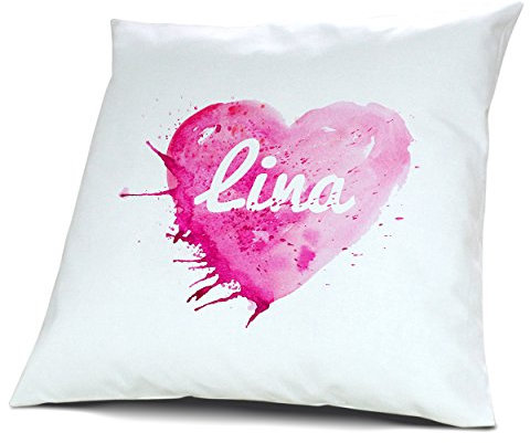 digital print Kopfkissen mit Namen Lina - Motiv Painted Heart, 40 cm, 100% Baumwolle, Kuschelkissen, Liebeskissen, Namenskissen, Geschenkidee