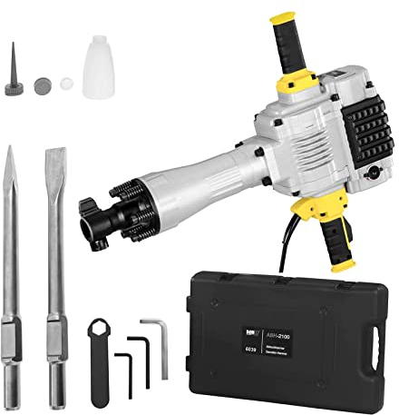 MSW Abbruchhammer 2100 W 85 J Schlagleistung 1600 Schläge/min SDS-HEX-Werkzeugaufnahme inkl. Flachmeißel, Spitzmeißel, Zubehör und Transportkoffer Stemmhammer Meißelhammer Betonhammer