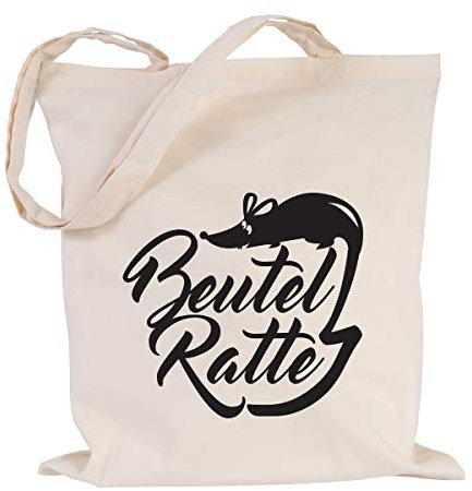 JUNIWORDS Jutebeutel, Wähle ein Motiv & Farbe, Beutelratte (Beutel: Natur, Text: Schwarz)