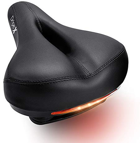 Gel-Sitz/Fahrradsattel von Dripex – Komfortsattel mit breitem Polster, Wasserdicht, für Frauen/Herren – passend für MTB Mountain Bike/Road Bike/Spinning-Hometrainer, Black With Taillight