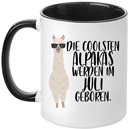 TassenTicker - ''Die coolsten Alpakas werden im Juli geboren'' -Geburtstags Tasse - hochwertige Qualität - Geschenke - Alpaka - Schwarz (Juli)