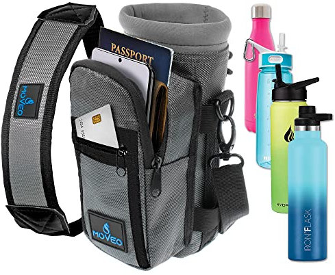 Moveo Wasserflaschenhalter – Flaschenkühler mit verstellbarem Schultergurt und Vordertaschen, 213 g