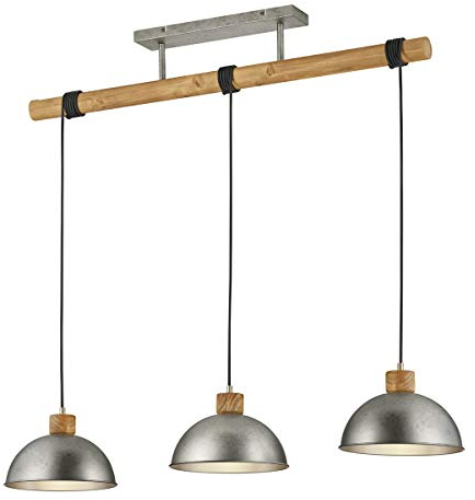 Trio Leuchten Pendelleuchte Delhi 303400367, Metall Nickel matt antik, Balken Holz, exkl. 3x E27