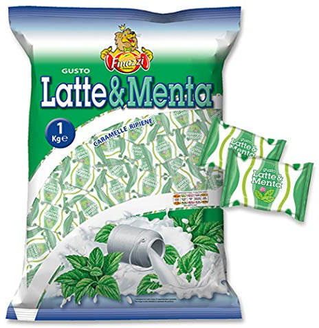 Caramelle Ripiene Latte Menta Finazzi kg 1 - Caramelle Ripiene al gusto di Latte & Menta - Busta Trasparente da 1000gr Made in Italy
