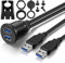 OBSTORM 2 Ports Dual USB 3.0 Male to USB 3.0 Female AUX Flush Mount Car Mount Extension Cable for Car Truck Boat Motorcycle Dashboard Panel (1 Meter)