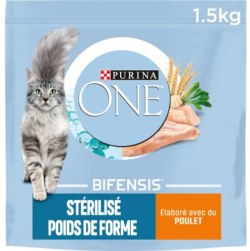 PURINA ONE | BIFENSIS Poids DE Forme | Croquettes Chat Adulte Stérilisé | Moins de Calories : Aide à brûler Les Graisses et Maintenir Un Poids de Forme | Poulet | Sac | Lot de 1 x 1,5 Kg