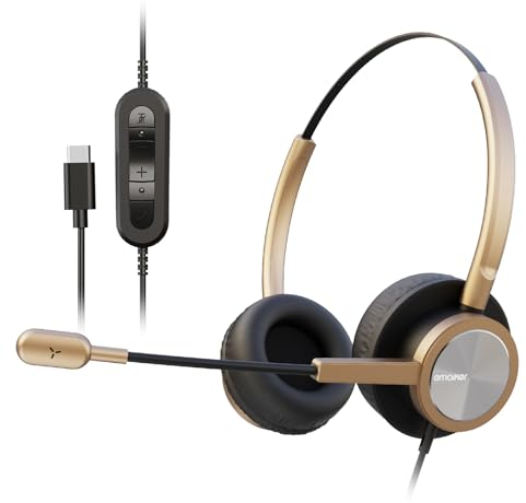 EMAIKER USB Type C Headphones with Noise Canceling Microphone, Office Stereo USB-C Headset with Mute Button Works for Dragon Dictation,Teams, Zoom Conference,Softphones,Google Meet, Webinar...