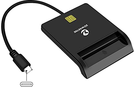 ZOWEETEK ID Card Reader, Type C Smart Card Reader for Portuguese,Spainish, Belgian,Latvian,Estonia,German,Support tacho card,didgi card,perfect for drivers,Compatible with Windows