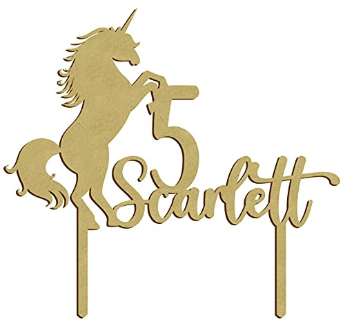 Geburtstags-Personalisierter Topper Einhorn Name 18 x 20 cm Geburtstagstorte Dekoration (Gold)