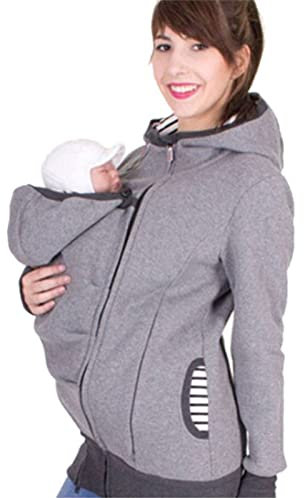 DXMCC Giacca neonato per mamma e bambino, giacca marsupio 2 in 1 per mamma, giacca premaman con zip, felpa con cappuccio premaman, giacca premaman a maniche lunghe(grey,S)