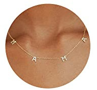 Tewiky Dainty Gold Necklace for Women, 14k Gold Plated Mama Necklace Cubic Zirconia Mom Necklaces Simple Gold Letter Chain Choker Necklaces Personalized Jewelry for Mom, Cubic Zirconia, Zircon