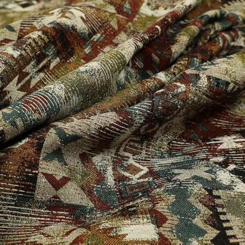 Redbrick Mill Fabrics Jacquard-Kelim-Patchwork-Muster, mehrfarbig, rot, blau, grün, Möbelstoffe (Meterware)