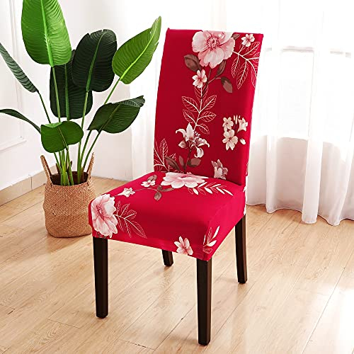 Highdi Stuhlhussen 1/4/6er Set, Stretch Stuhlbezug Schutz Stuhlbezüge mit Schmetterling und Blume Druck, Abnehmbarer Waschbarer Stuhlbezug für Hochzeit Hotel Esszimmer (rot,4er Set)