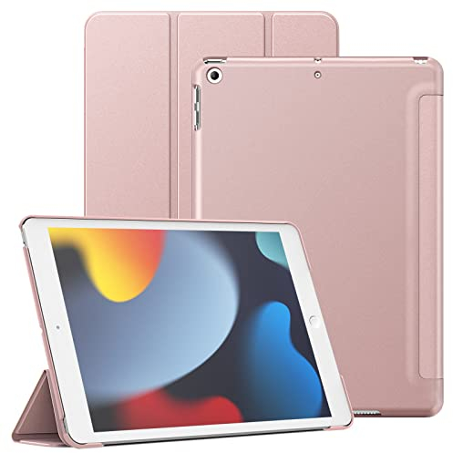 JETech Hülle für iPad 10,2 Zoll (9./8./7. Generation, 2021/2020/2019), Schützende Harte Rückenschale Weiche Berührung Tablet Ständerabdeckung, Auto Wachen/Schlafen (Roségold)