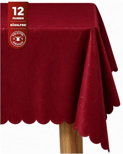 texpot Ornament Tischdecke mit Ranken und Bogenrand Bügelfrei(130 x 260 cm, rot)