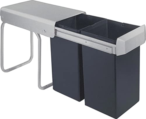 WESCO Double-Boy 755611-11 Built-In Waste Bin Made of Plastic in Anthracite with 2 Removable 15 Litre Bin Anthracite Black