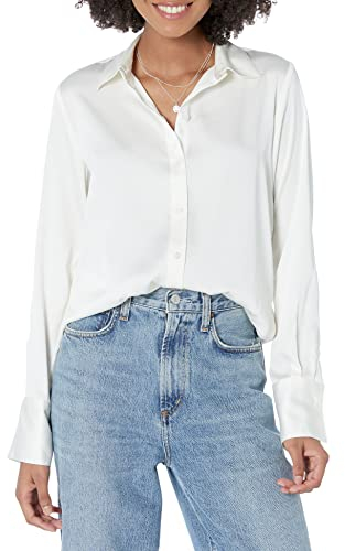Amazon Essentials Blusa in Raso con Abbottonatura Frontale, Vestibilità Classica (Disponibile in Taglie Forti) Donna, Guscio D'uovo, XXL