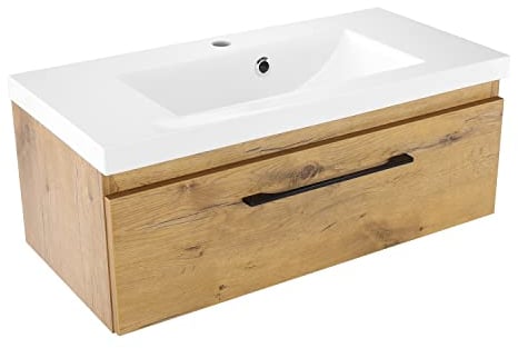 paplinskimoebel Badezimmer Badmöbel Unterschrank Schrank + Waschbecken aus Mineralguss 80 x 39 x 32 cm aufsatzwaschbecken gesetzt mit waschbeckenunterschrank badschrank Holz mit Soft-Close-System