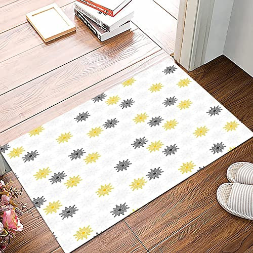 Badematte 50x80cm, Rutschfeste Badteppich, Graue und gelbe, moderne Sonnenstrahl-Blumen im marokkanischen Stil mit runden,Mikrofaser Badvorleger mit, Wasserabsorbierende Weiche teppiche für Badezimmer