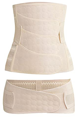 WANYIG 3 in 1 Postpartum Gürtel für Damen Atmungsaktiv Beckengürtel/Taillengürtel/Bauchgurt Schwangerschaftsgürtel Nach Geburt Rückbildungsgürtel Kaiserschnitt Postnatal Bauchband(Beige, L)
