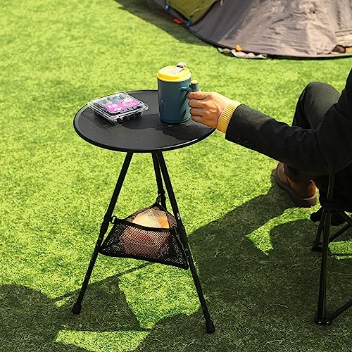 POPUPWAVE Kleiner tragbarer Klapptisch für den Außenbereich, ultraleichter Camping-Picknicktisch mit robuster Tasche, Verstellbarer höhenverstellbarer Klapptisch 34,4 cm - 53,3 cm Aluminium, 3 Beine